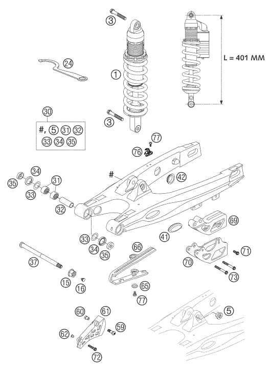 KTM fiche finder SWING ARM MONOSHOCK 85 SX spare parts for the KTM 85 SX