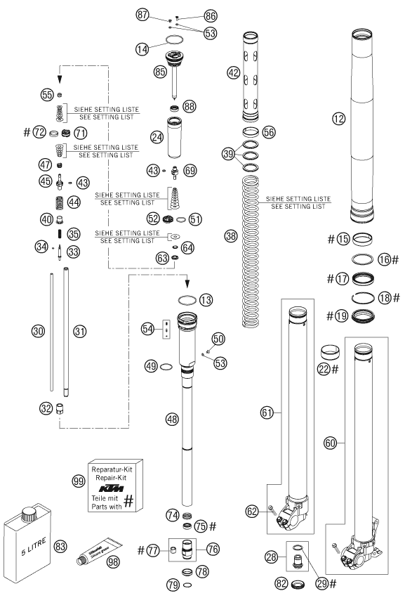 KTM fiche finder FRONT FORK spare parts for the KTM 125 SXS