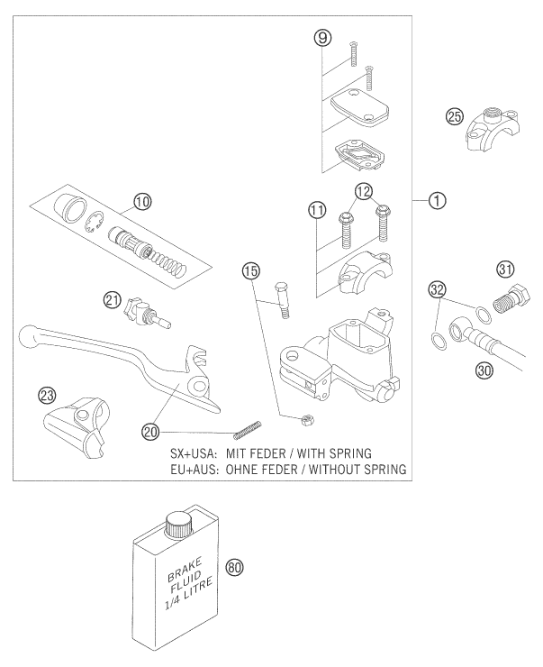 KTM fiche finder FRONT BRAKE CONTROL spare parts for the KTM 125 SX