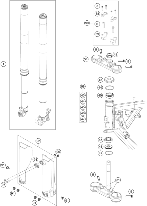 KTM fiche finder FRONT FORK TRIPLE CLAMP spare parts for the KTM 65 SX